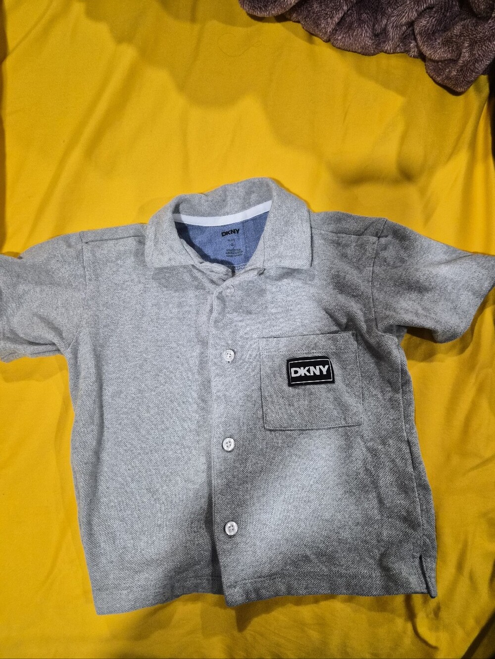 #4 DKNY Gray Short-Sleeve Button-Down Shirt with Chest Patch